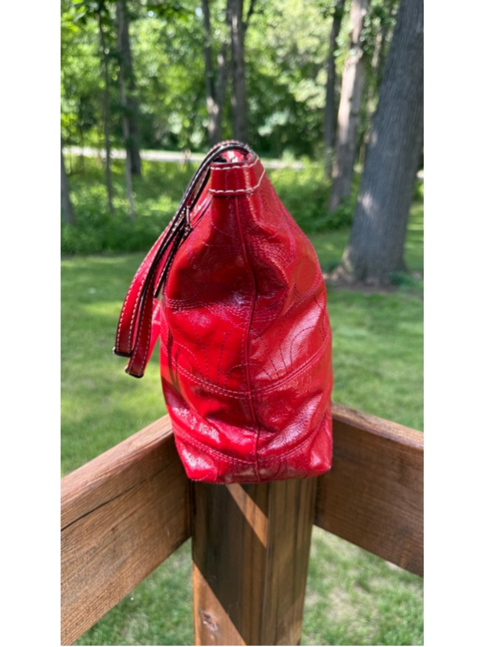 Coach Y2K Signature Patent Leather Zip Top Tote Red Style F15142 - Picture 5 of 11